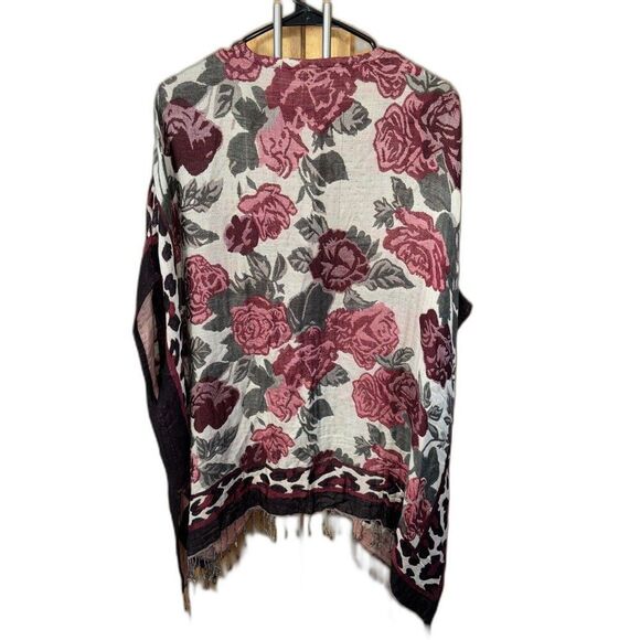 Colleen Lopez Floral Fringe Animal Print Shawl Wrap Scarf Boho Chic Hippy M L - Picture 8 of 11